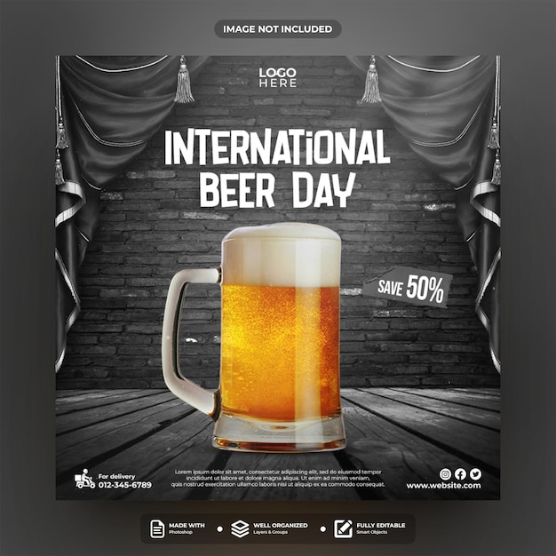 International beer day social media post template