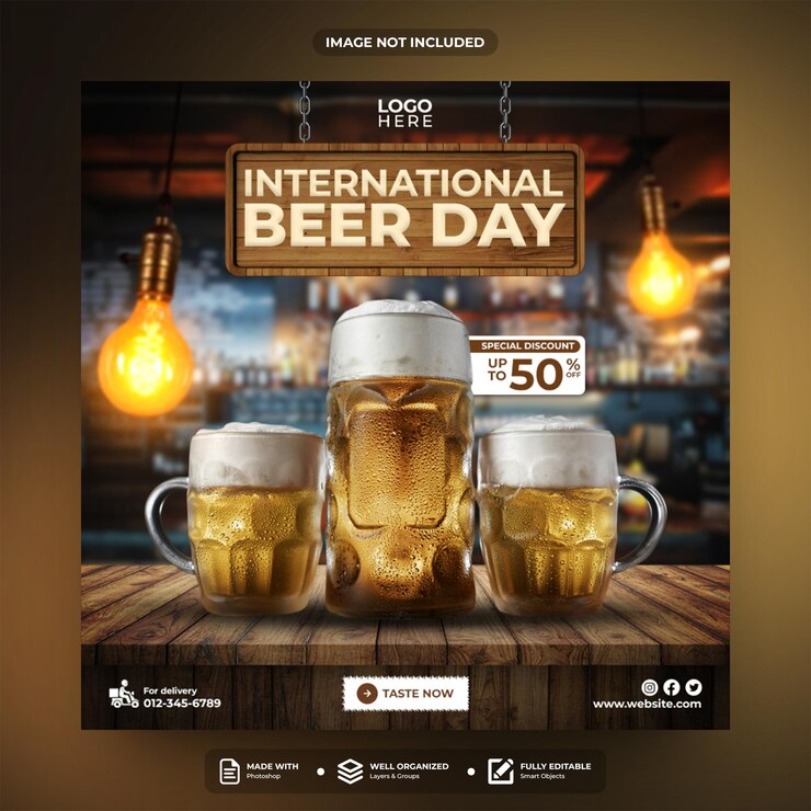 International beer day social media post template