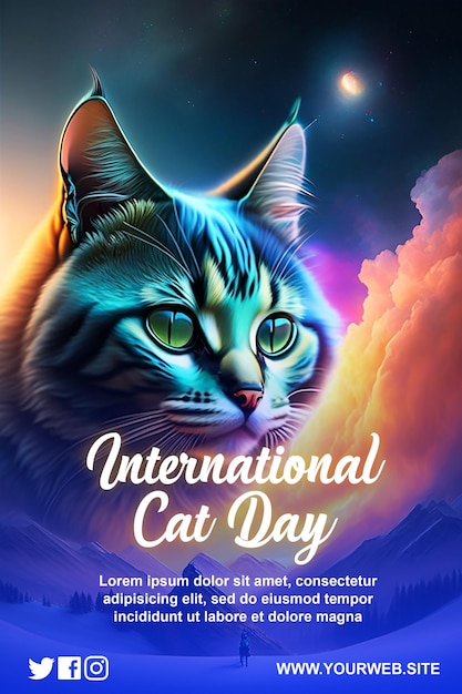 PSD international cat day with space background