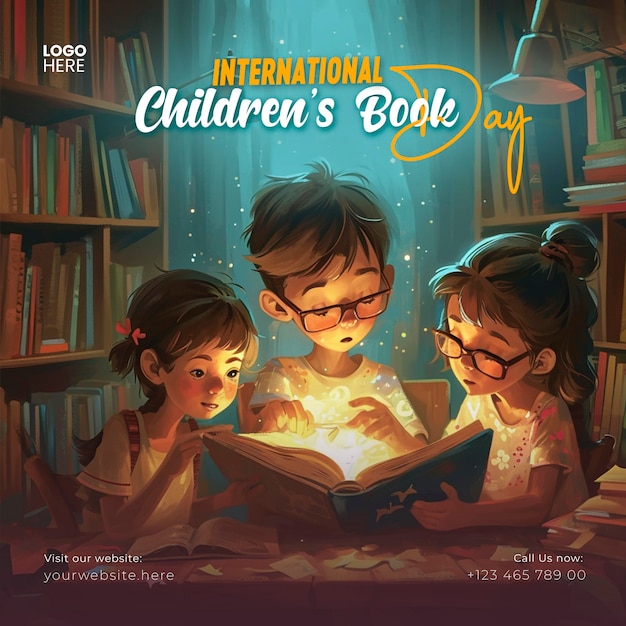 PSD 국제 어린이 책과 세계 책의 날 소셜 미디어 배너 포스트 템플릿 디자인