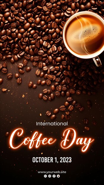 PSD 국제 커피의 날 배경 및 커피 포스터