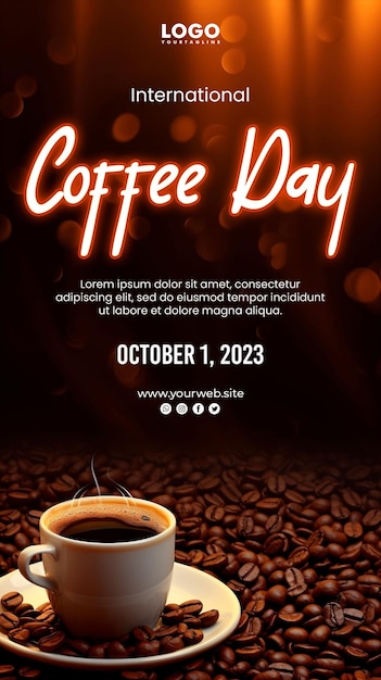 PSD sfondo della giornata internazionale del caffè e poster del caffè