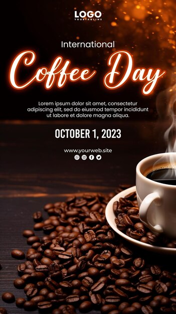 PSD international coffee day background and coffee poster