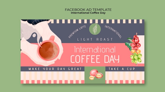 PSD modello facebook per la giornata internazionale del caffè