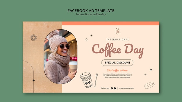PSD modello facebook per la giornata internazionale del caffè