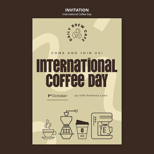 PSD modello di invito per la giornata internazionale del caffè