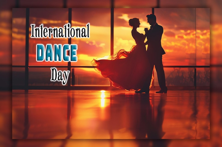 PSD international dance day squared flyer for dance festival with performer background
