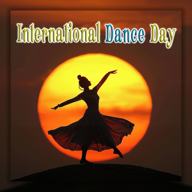 International dance day squared flyer for dance festival with performer background