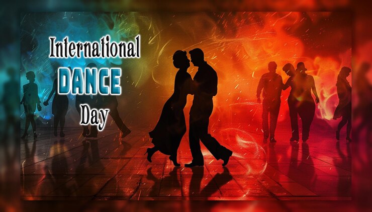 PSD international dance day squared flyer for dance festival with performer background
