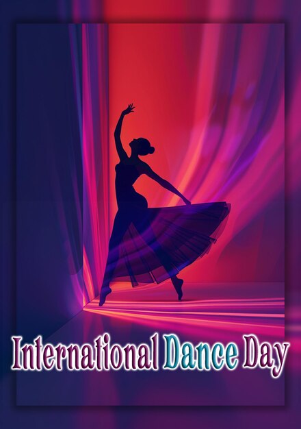 PSD international dance day squared flyer for dance festival with performer background