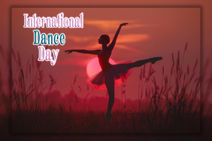 PSD international dance day squared flyer for dance festival with performer background