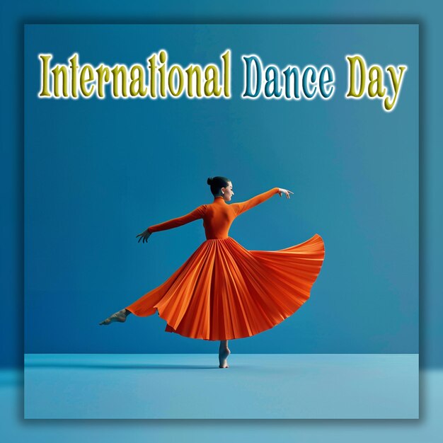 International dance day squared flyer for dance festival with performer background