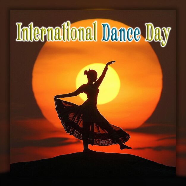 PSD international dance day squared flyer for dance festival with performer background