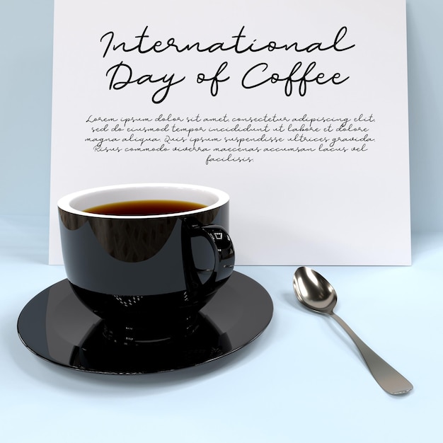 PSD international day of coffee 3d rendering with piece of paper design