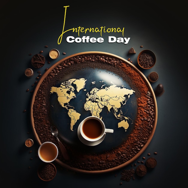 PSD giorno internazionale dei cuori di caffè nella bevanda giorno mondiale del caffè