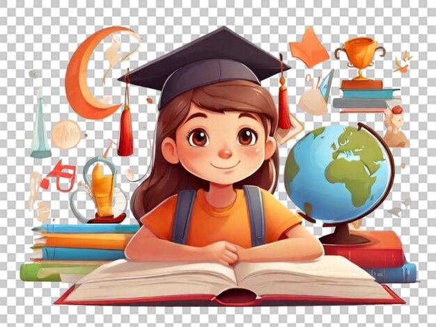 PSD international day of education in cartoon style on white background