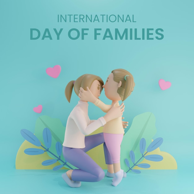 International day of families with mom and daughter flyer or social media post 3d render