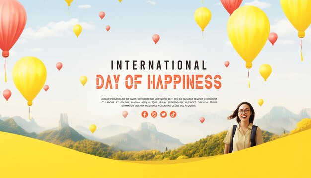 International day of happiness banner social media template