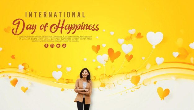 International day of happiness banner social media template