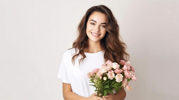 International day of happiness girl with beautiful flower sweet background