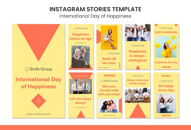 PSD storie di instagram della giornata internazionale della felicità