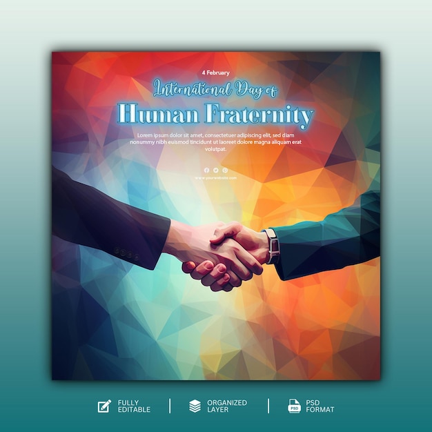 PSD international day of human fraternity social media graphic design template