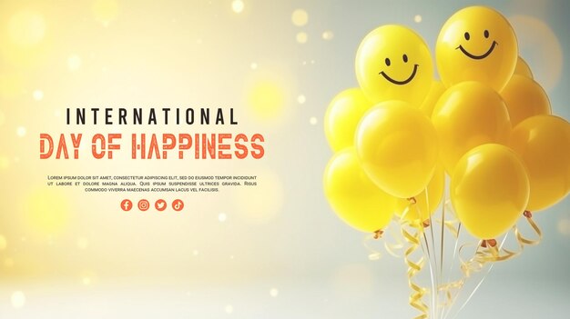 PSD 国際幸せの日 バナー ソーシャルメディア テンプレート