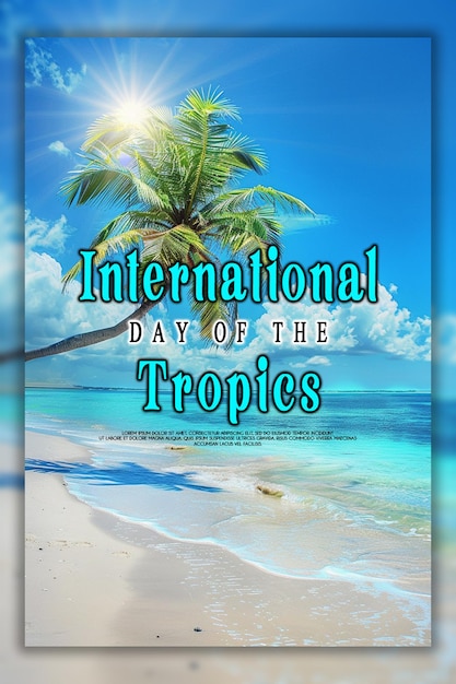PSD Международный день тропиков летняя рамка с фоном шаблона тропических листьев