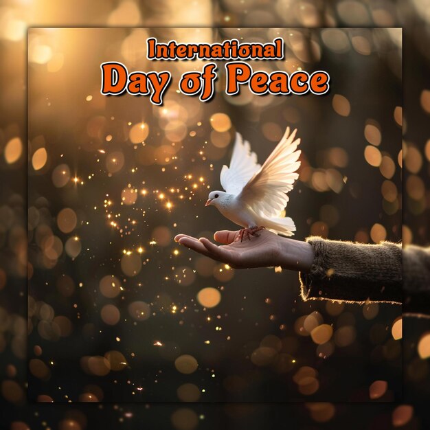 PSD international day of peace hand holding a dove background for social media post