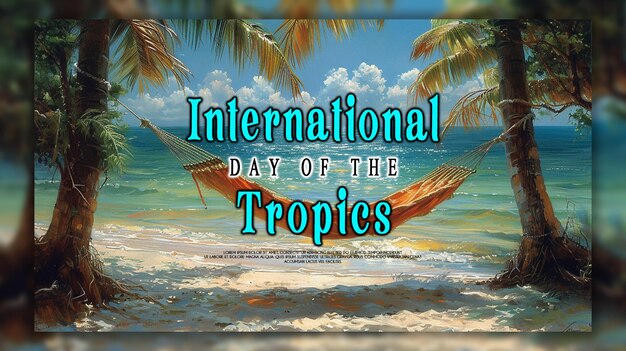 PSD international day of the tropics summer frame with tropical leaves template background