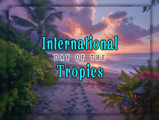 PSD international day of the tropics summer frame with tropical leaves template background