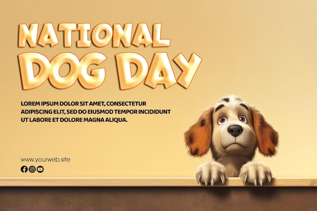 PSD international dog day greeting social media post design with dog cartoon background