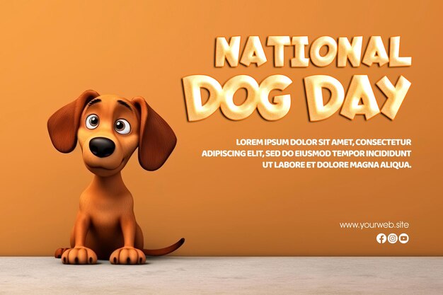 PSD international dog day greeting social media post design with dog cartoon background