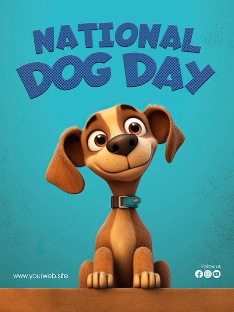 PSD giornata internazionale del cane saluto poster sui social media con sfondo simpatico cartone animato per cani