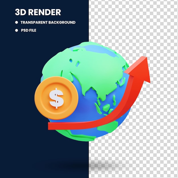 Rendering dell'illustrazione 3d dell'inflazione finanziaria internazionale