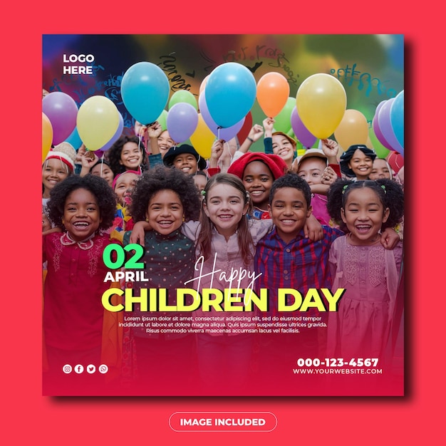 PSD international happy children day social media post template 02 april