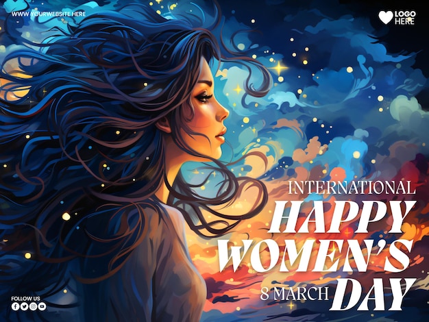 PSD 국제 여성의 날 축하 3월 8일 여성의 날 배너 디자인과 복사 공간