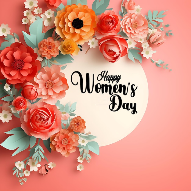 PSD international happy womens day floral flower with woman silhouette background