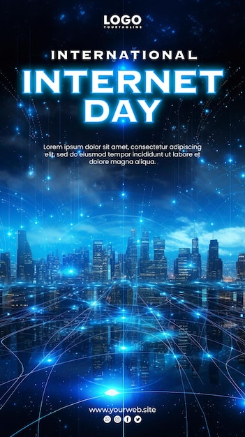 PSD 국제 인터넷의 날 배경 및 인터넷 포스터 디자인 글로벌 연결