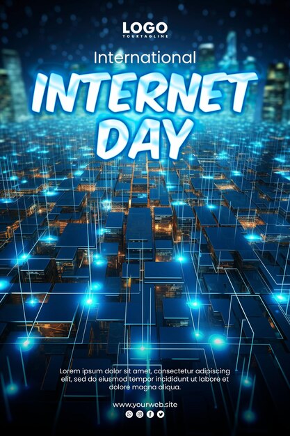 PSD international internet day background and internet poster technology network data connection network