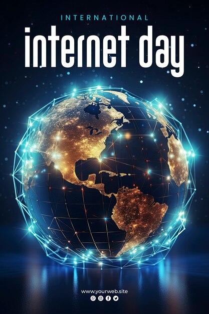 PSD design dello sfondo e del poster della giornata internazionale di internet