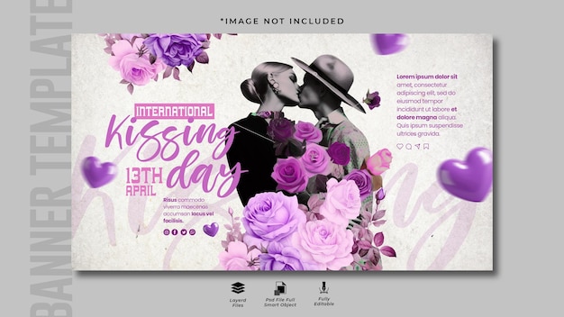 PSD international kissing day celebration horizontal banner design template