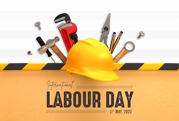 PSD Международный день труда баннер с шаблоном строительных инструментов