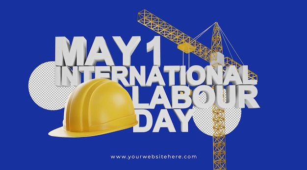 International Labour Day May 1 Banner With 3D Safety Helmet Illustration