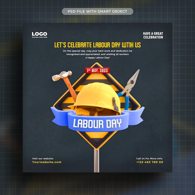 PSD international labour day with helmet security and tools social media post template