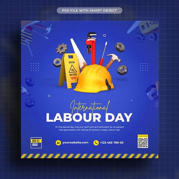 International labour day with helmet security and tools social media post template