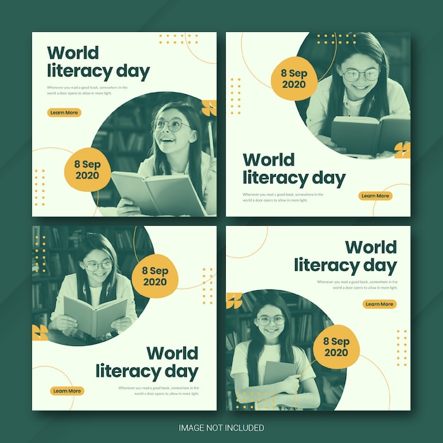 International literacy day instagram post bundle template premium psd