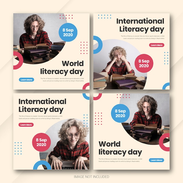 PSD international literacy day instagram postbundelsjabloon premium psd