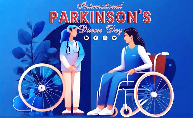 PSD 国際パーキンソンデー 病の概念を平面画のベクトルスタイルでイラスト化するテンプレート