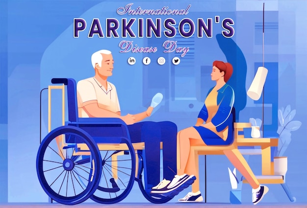 PSD Международный день болезни паркинсона с иллюстрацией медицинского дизайна баннера